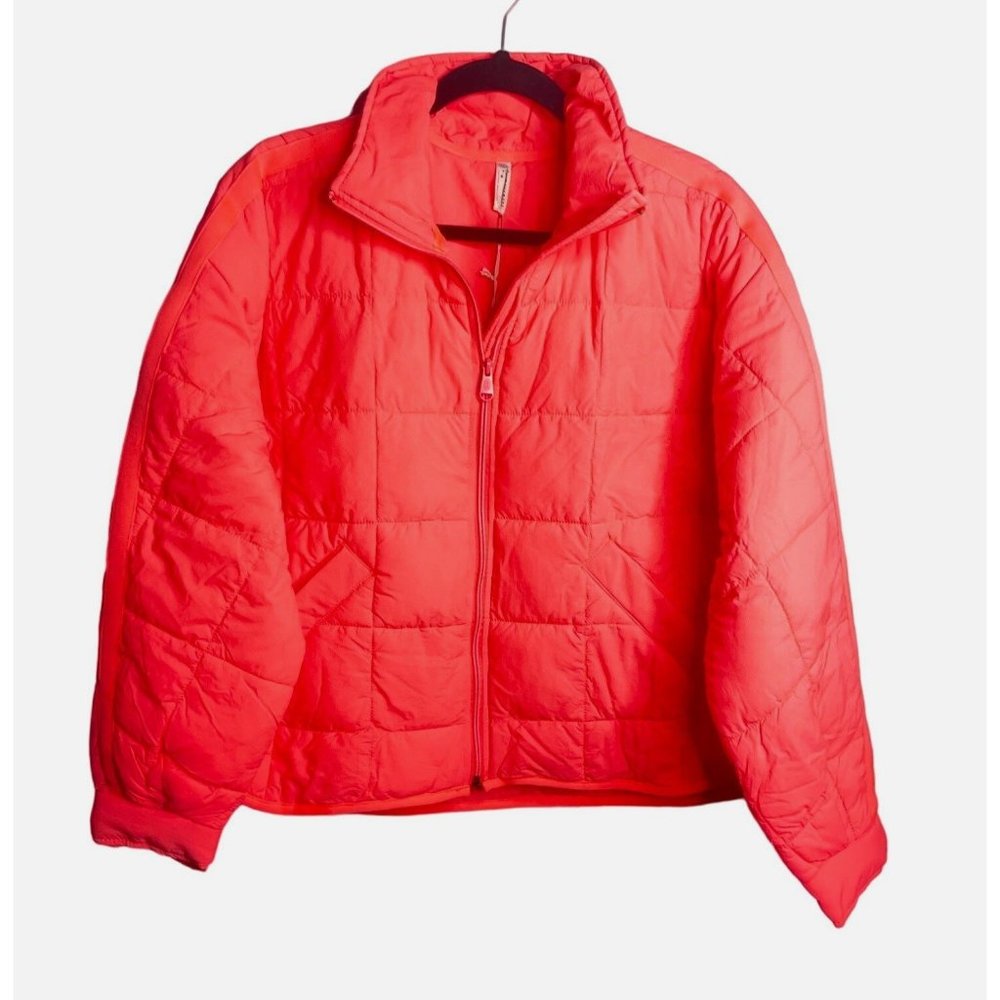 Free People Pippa Packable Puffer Jacket Bomber Size S NEW Neon Orange - Picture 2 of 12